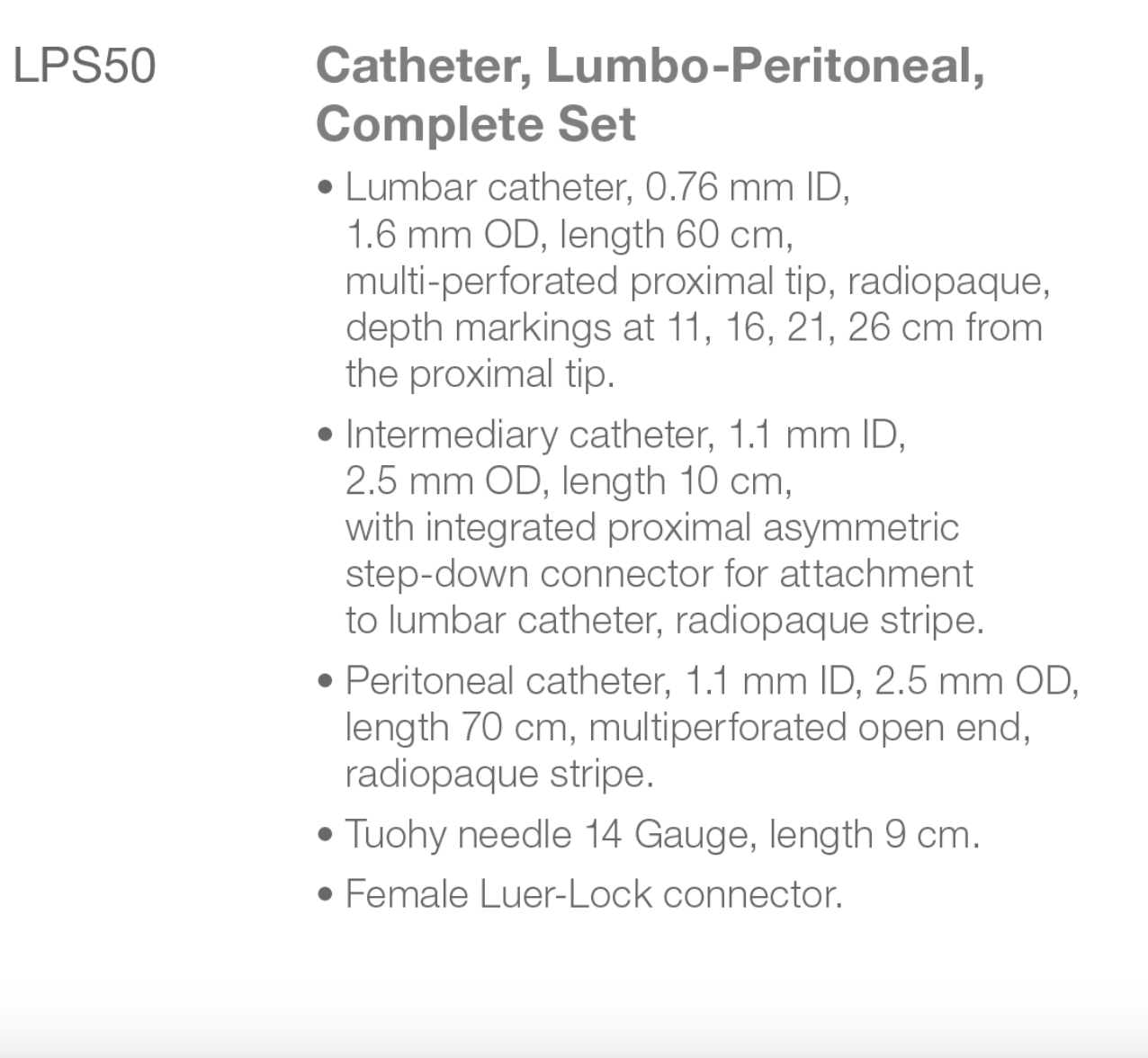 Sophysa LP550 Lumbo-Peritoneal Catheter Set Description Rycol Medical in Ireland