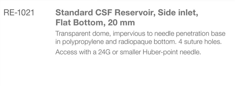 RE-1021 Side Inlet Reservoir product Spec from Rycol Medical in Ireland