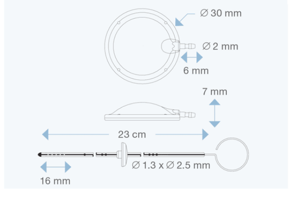 RE-2021 Side Inlet Reservoir product diagram from Rycol Medical in Ireland