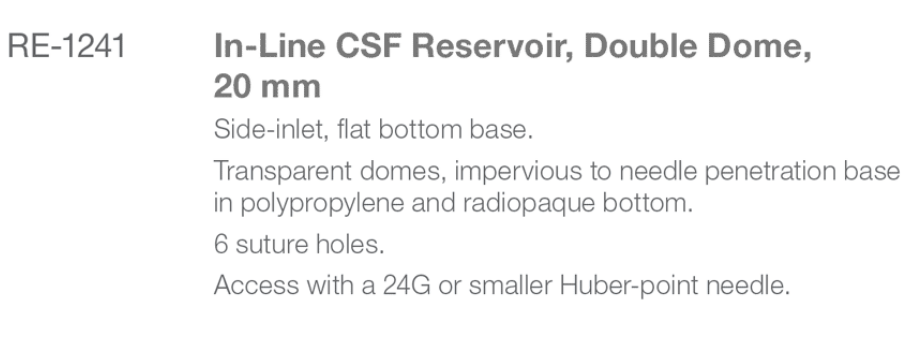 RE-1241 Double Dome Shunt Reservoir spec from Rycol Medical in Ireland