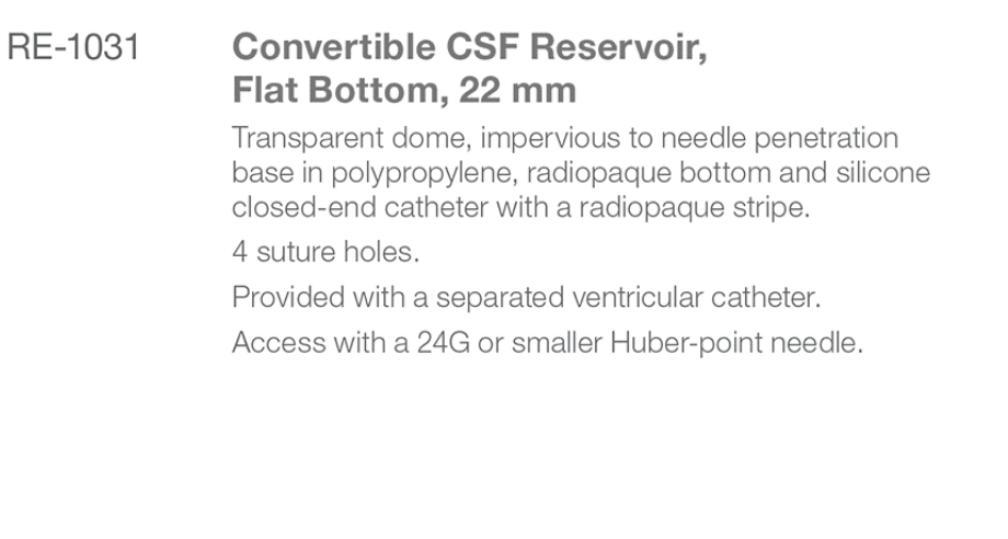 RE-1031 Flat Bottom Type Convertible Reservoir spec from Rycol Medical in Ireland
