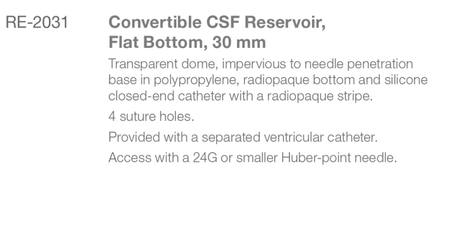 RE-2031 Flat Bottom Type Convertible Reservoir spec from Rycol Medical in Ireland