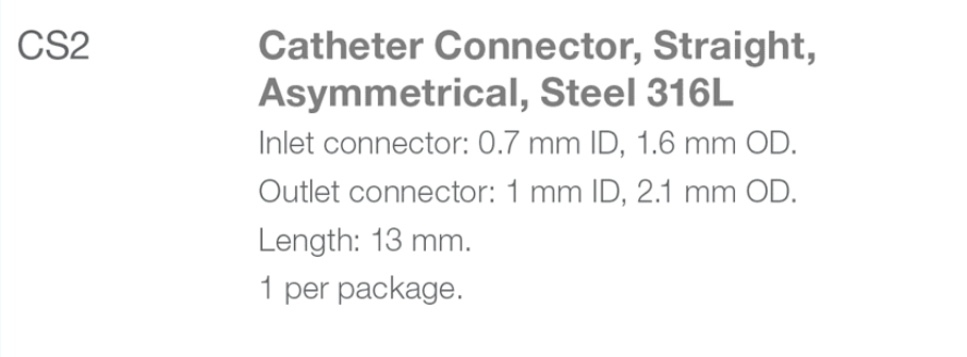 CS2 Asymmetrical 2 Way Tuohy Needle Connector spec  from Rycol in Ireland